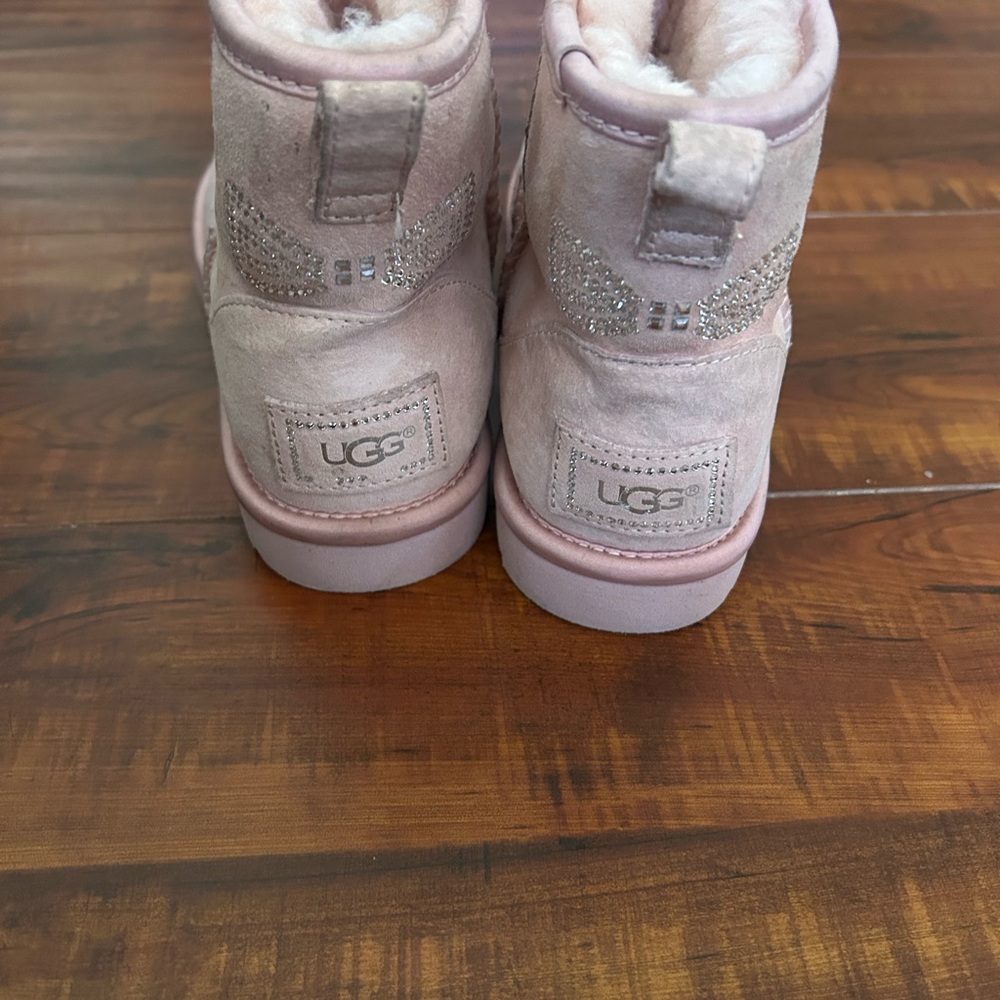 UGG Blush Suede Boots with Rhinestone Bow